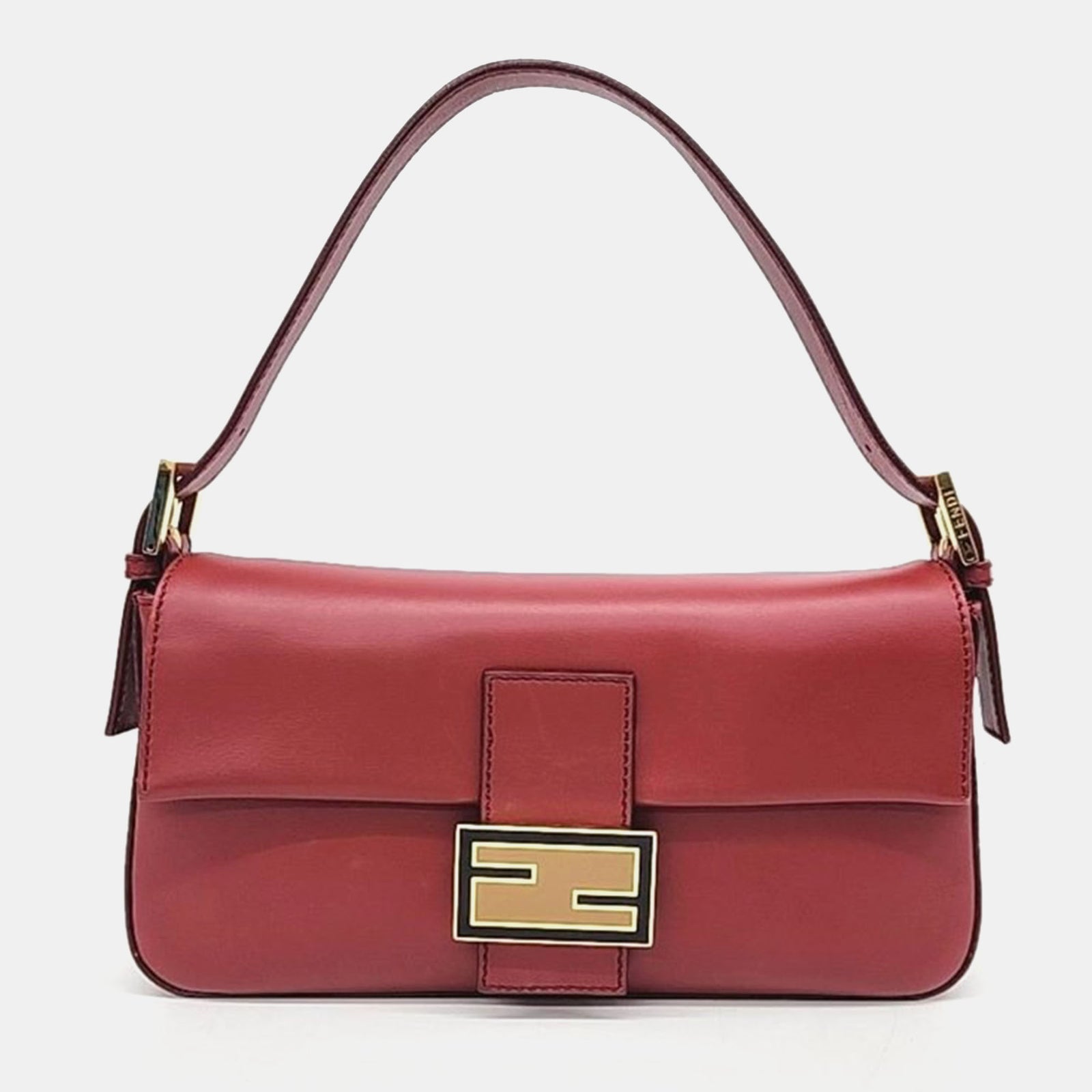 Fendi Red Leather Baguette Top Handle Bag