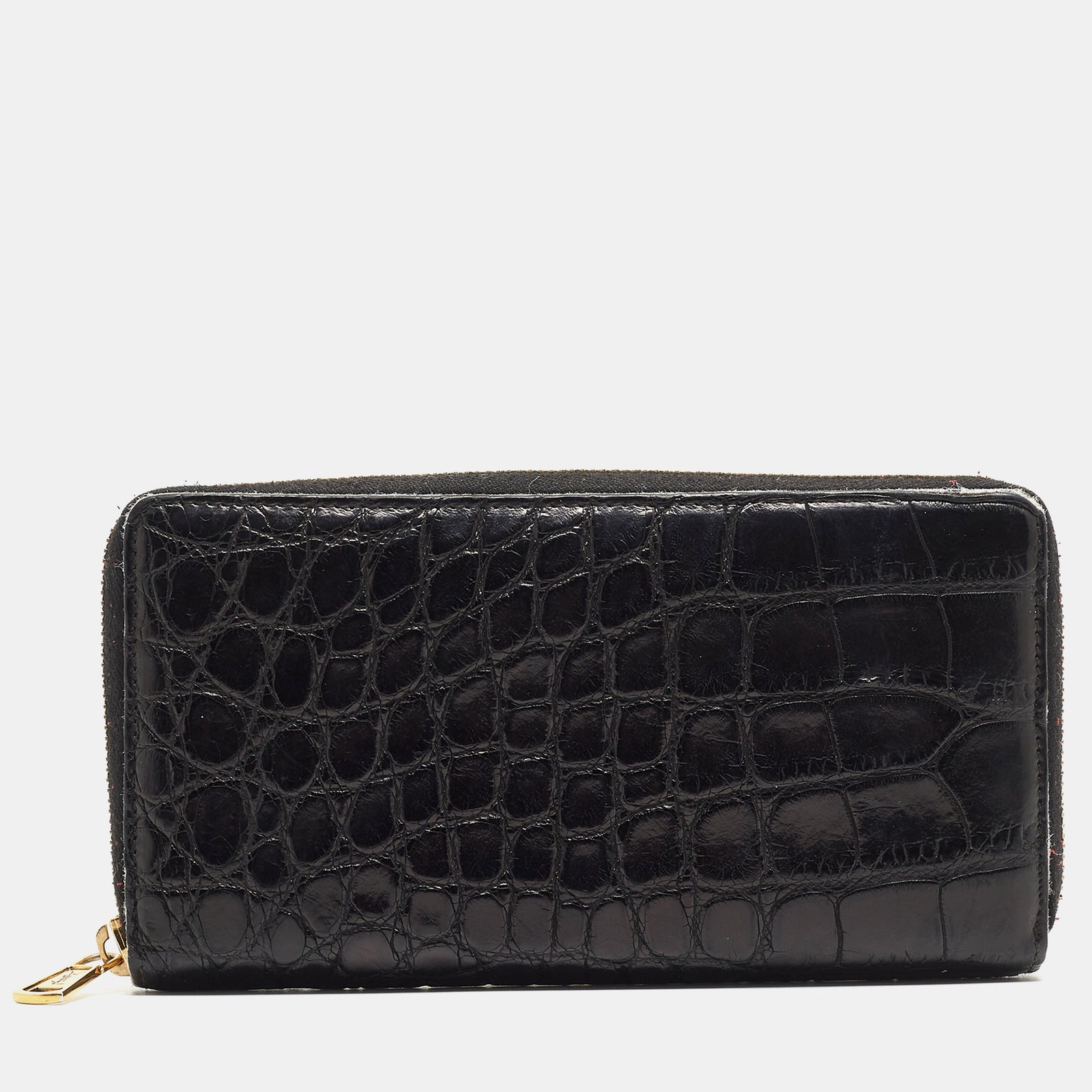 Yves Saint Laurent Black Alligator Zip Around Wallet