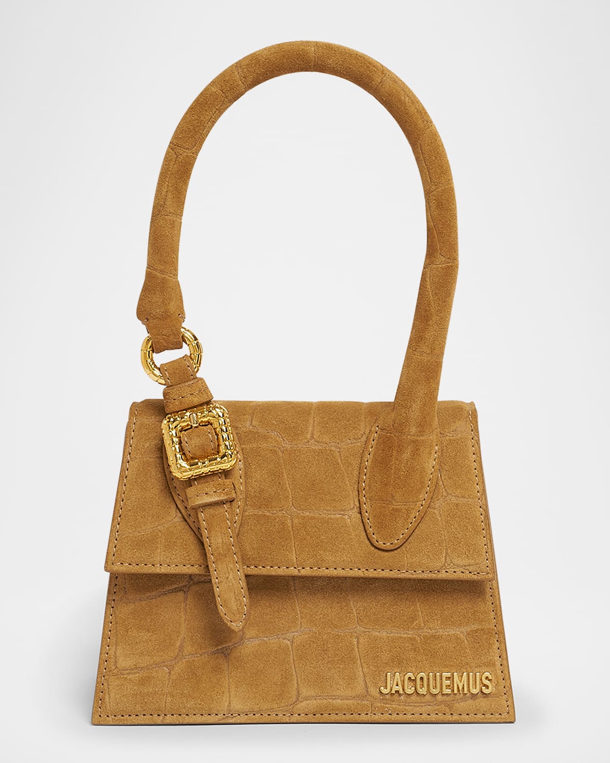 Boss Le Chiquito Moyen Croc-Embossed Suede Top-Handle Bag