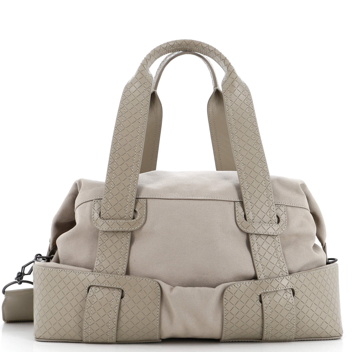 Bottega Veneta Belted Duffle Bag Canvas with Intrecciato Nappa Detail Medium