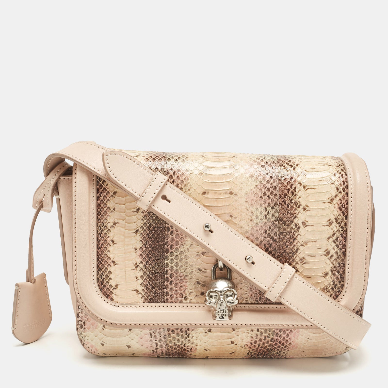 Alexander Mcqueen Blush Pink Python and Leather Skull Flap Bag