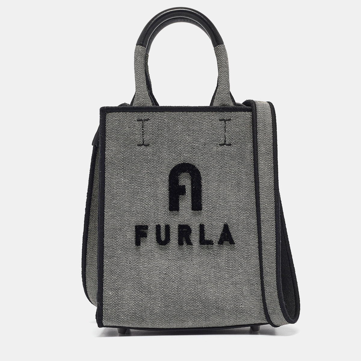 Furla Grey/Black Canvas Mini Opportunity Tote
