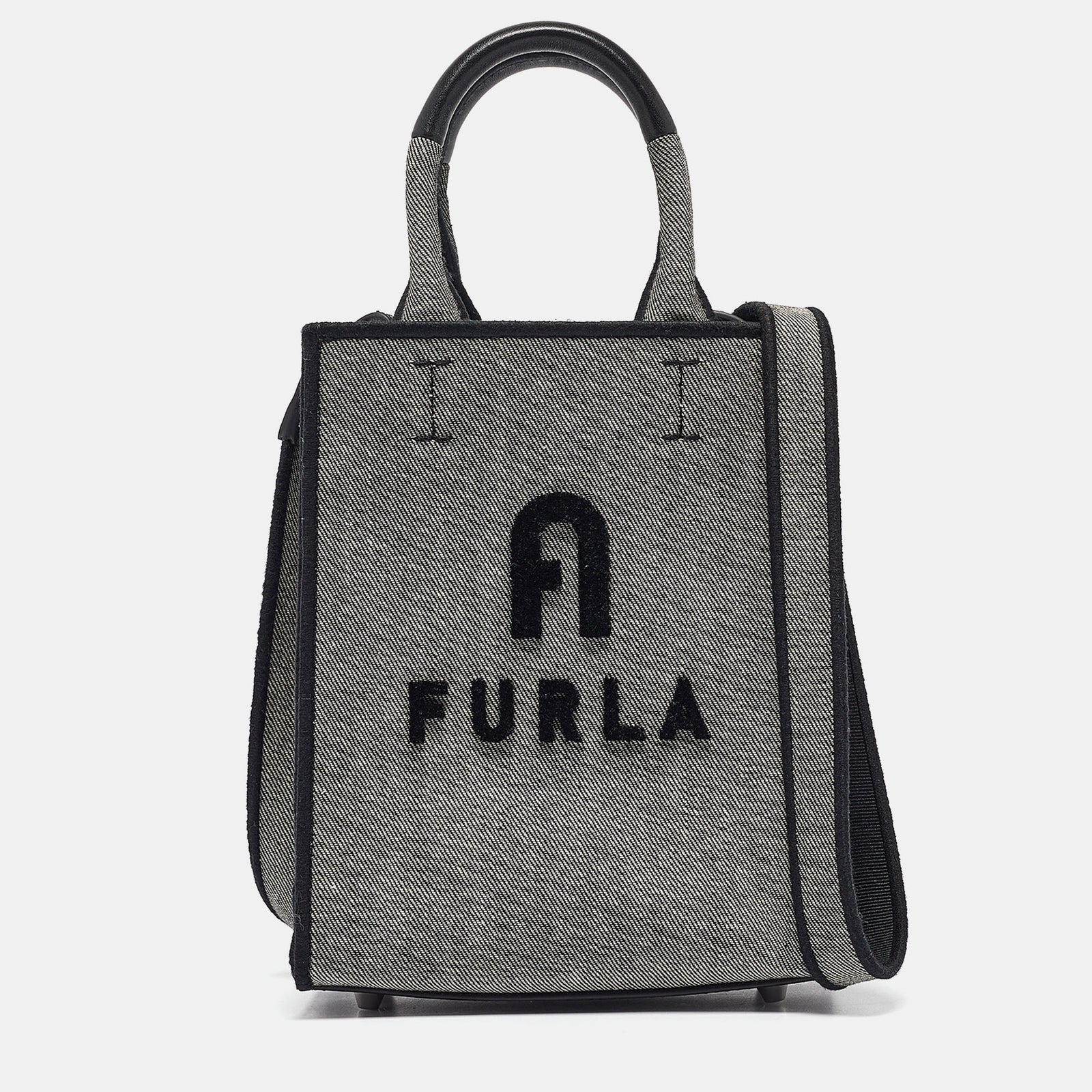 Furla Grey/Black Canvas Mini Opportunity Tote