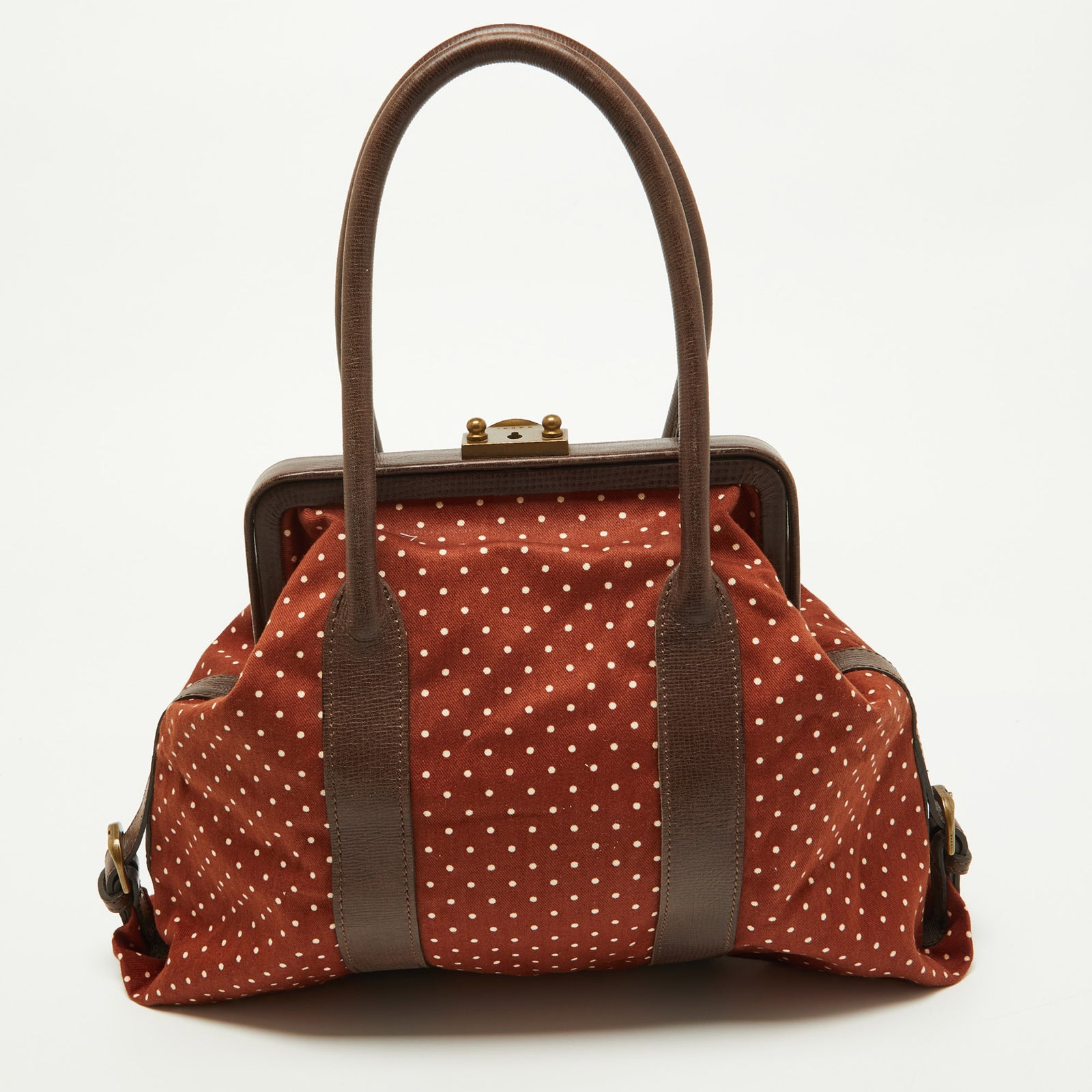 Marni Brown Polka Canvas and Leather Frame Bag