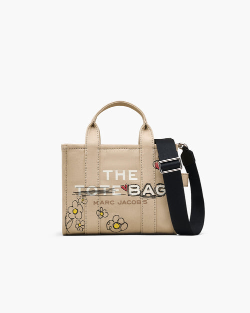 The Daisy Doodle Canvas Small Tote Bag in Beige Multi