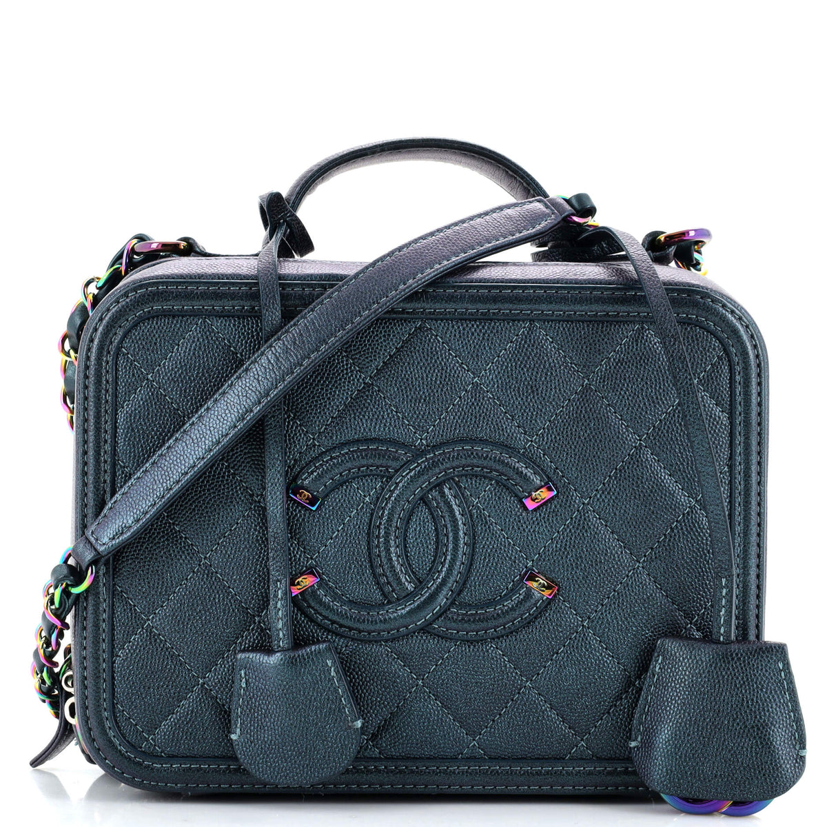Chanel CHANEL Filigree Vanity Case Quilted Iridescent Caviar Medium