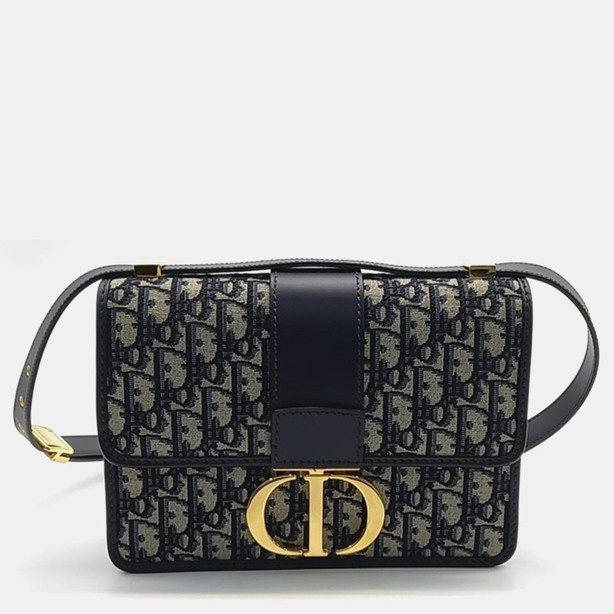 Dior Navy Blue/Beige Oblique Canvas 30 Montaigne Shoulder Bag