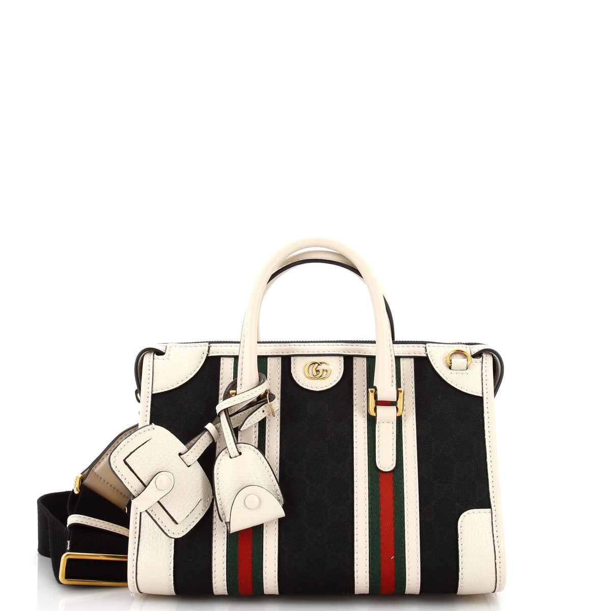 Gucci GUCCI Bauletto Top Handle Bag GG Canvas and Leather Small