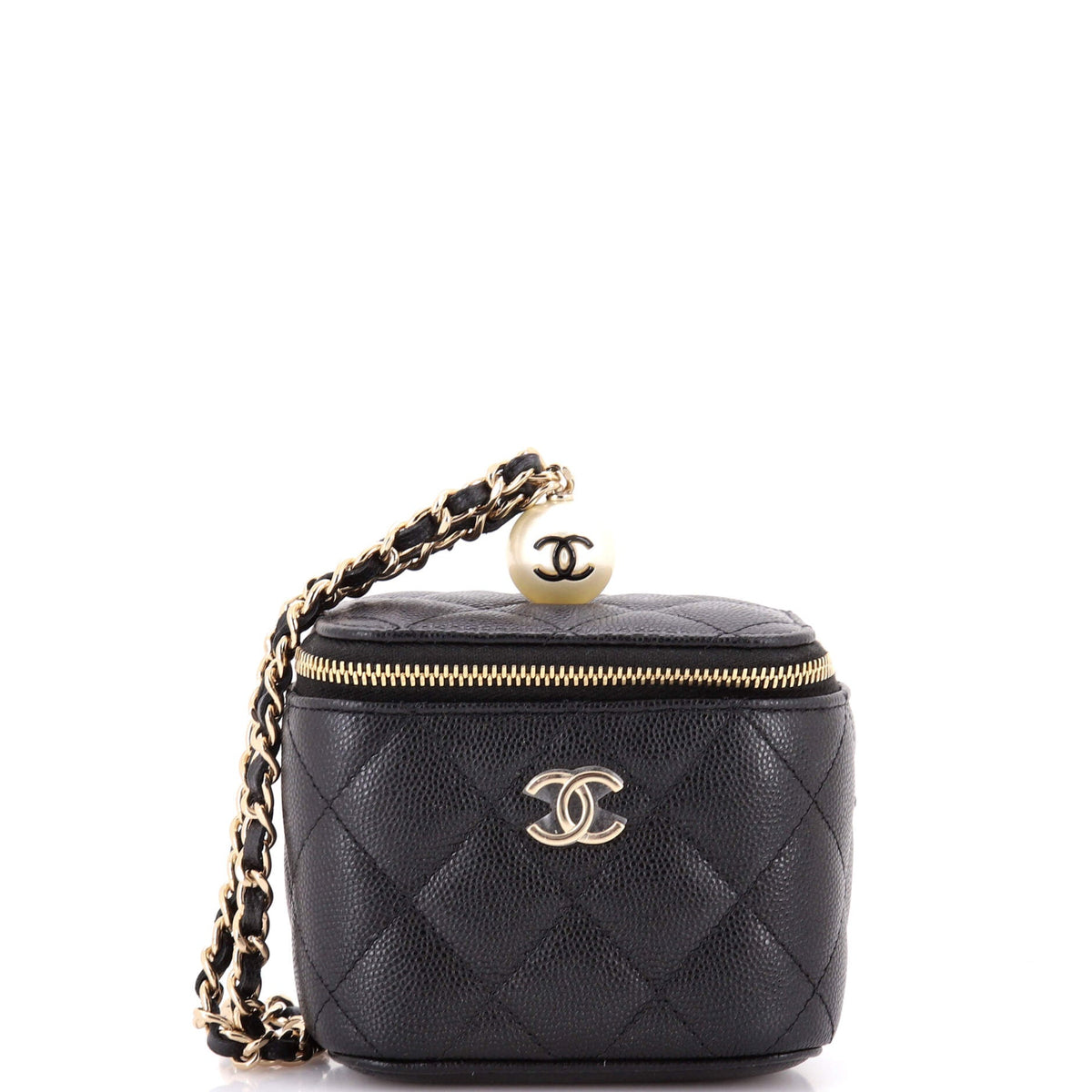 Chanel CHANEL Classic Pearl Vanity Case with Chain Quilted Caviar Mini