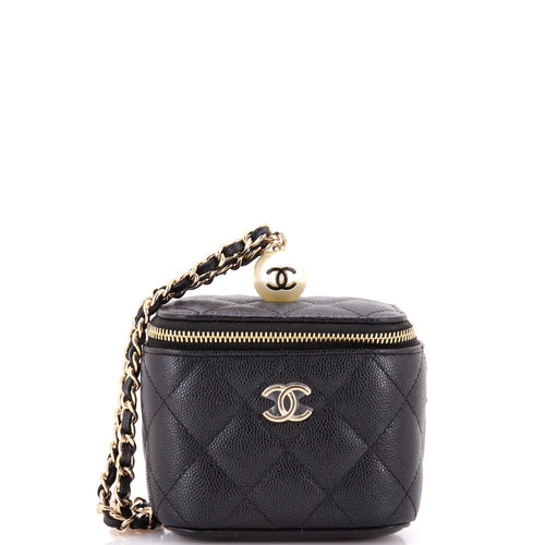 CHANEL Classic Pearl Vanity Case with Chain Quilted Caviar Mini