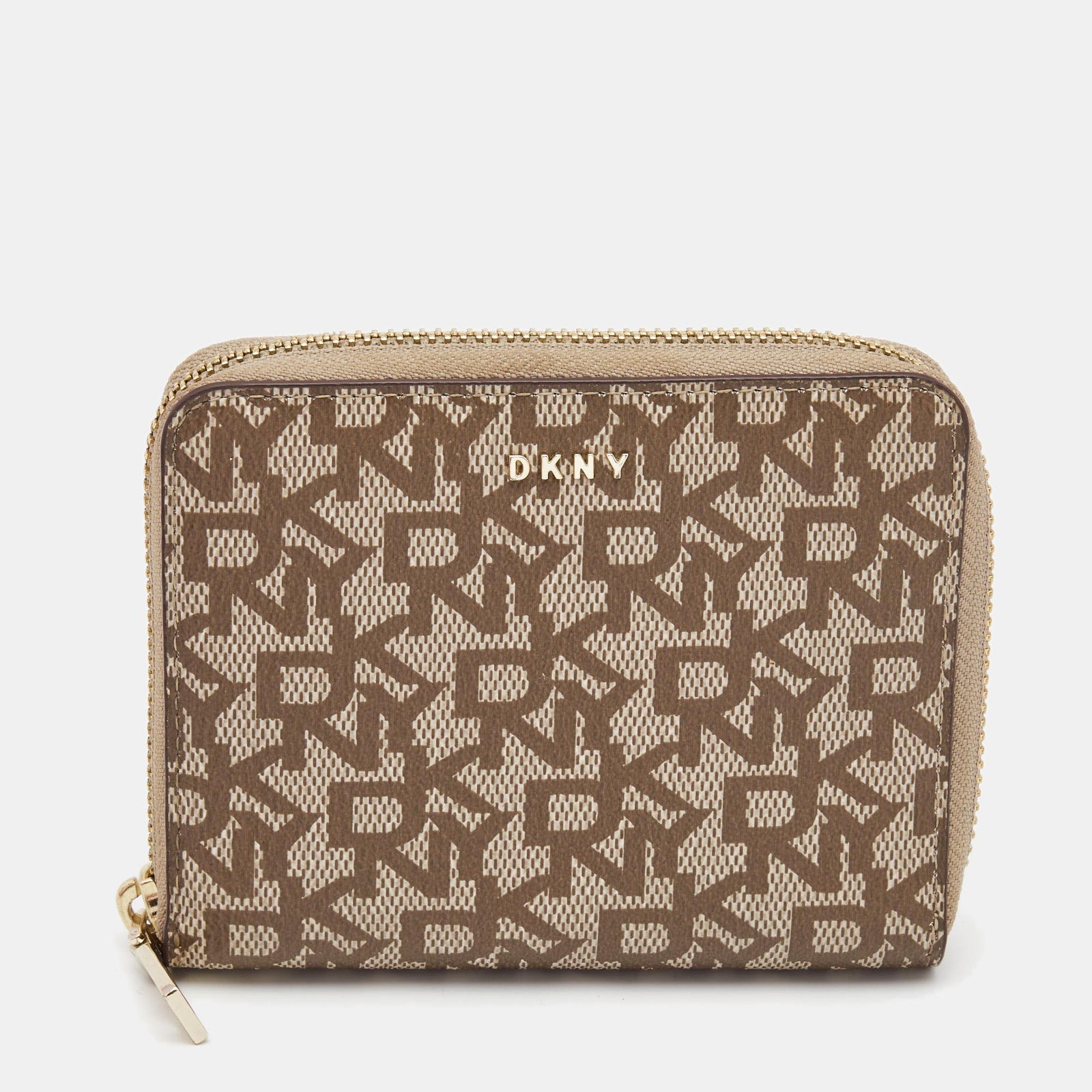 DKNY DKNY – Beige/Braune, charakteristisches beschichtetes Canvas-Portemonnaie mit Rundum-Reißverschluss