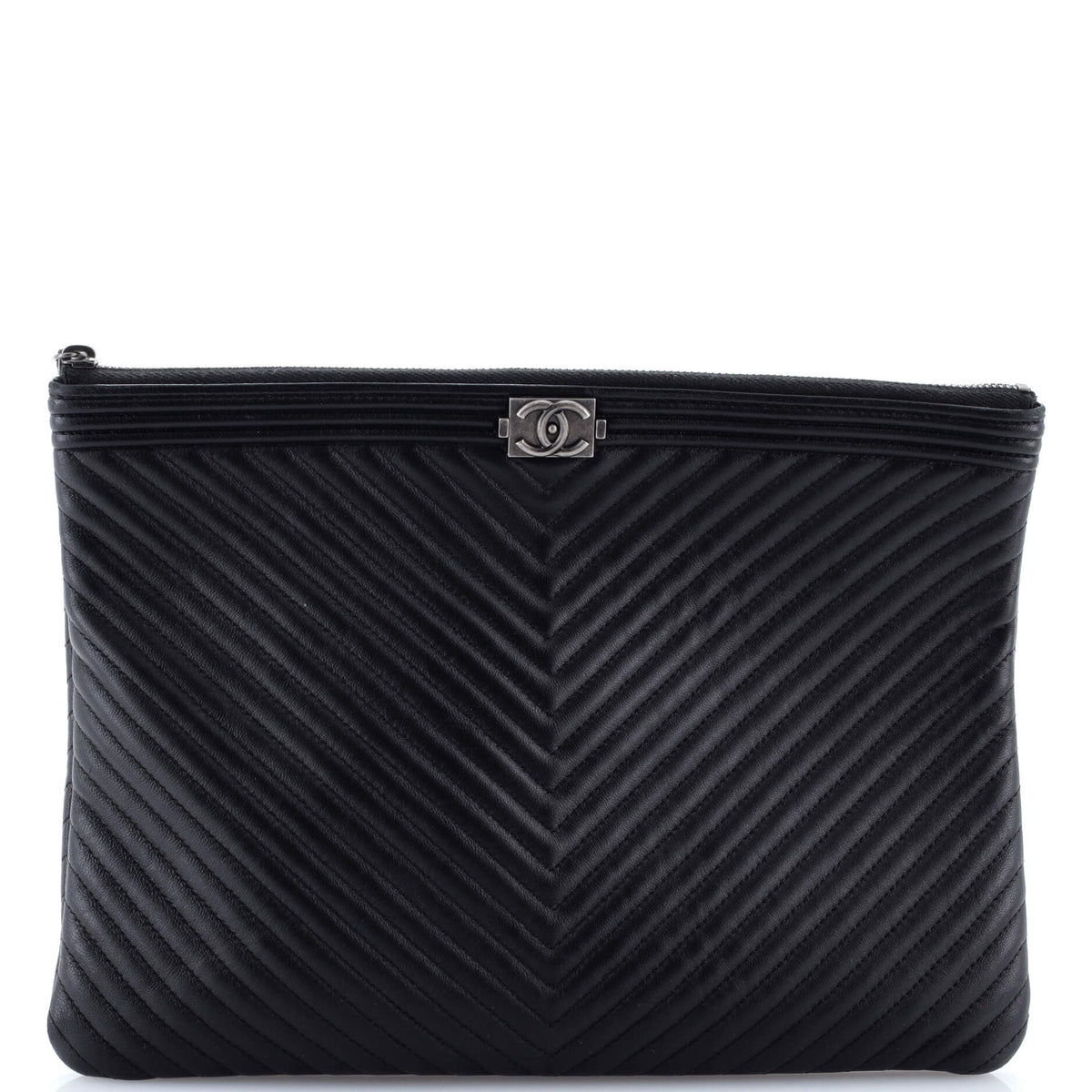 Chanel CHANEL Boy O Case Clutch Chevron Calfskin Medium