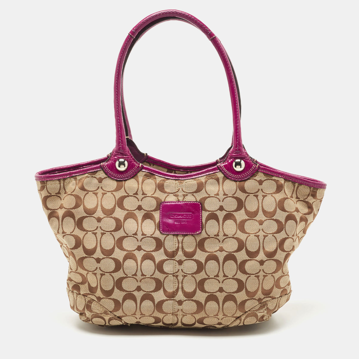 Coach Beige/Pink Signature Canvas and Leather Tote