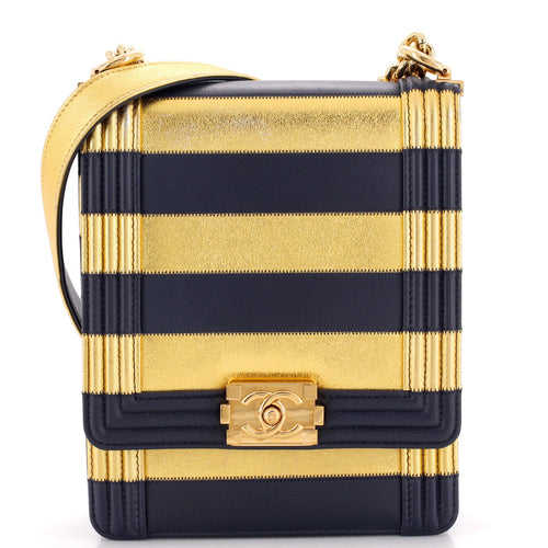 CHANEL Paris-New York North South Boy Flap Bag Striped Lambskin Small
