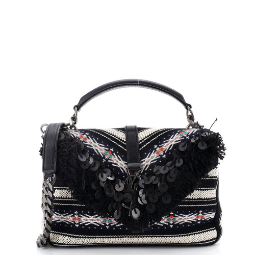 Classic Monogram College Bag Canvas with Embellished Fringe Medium