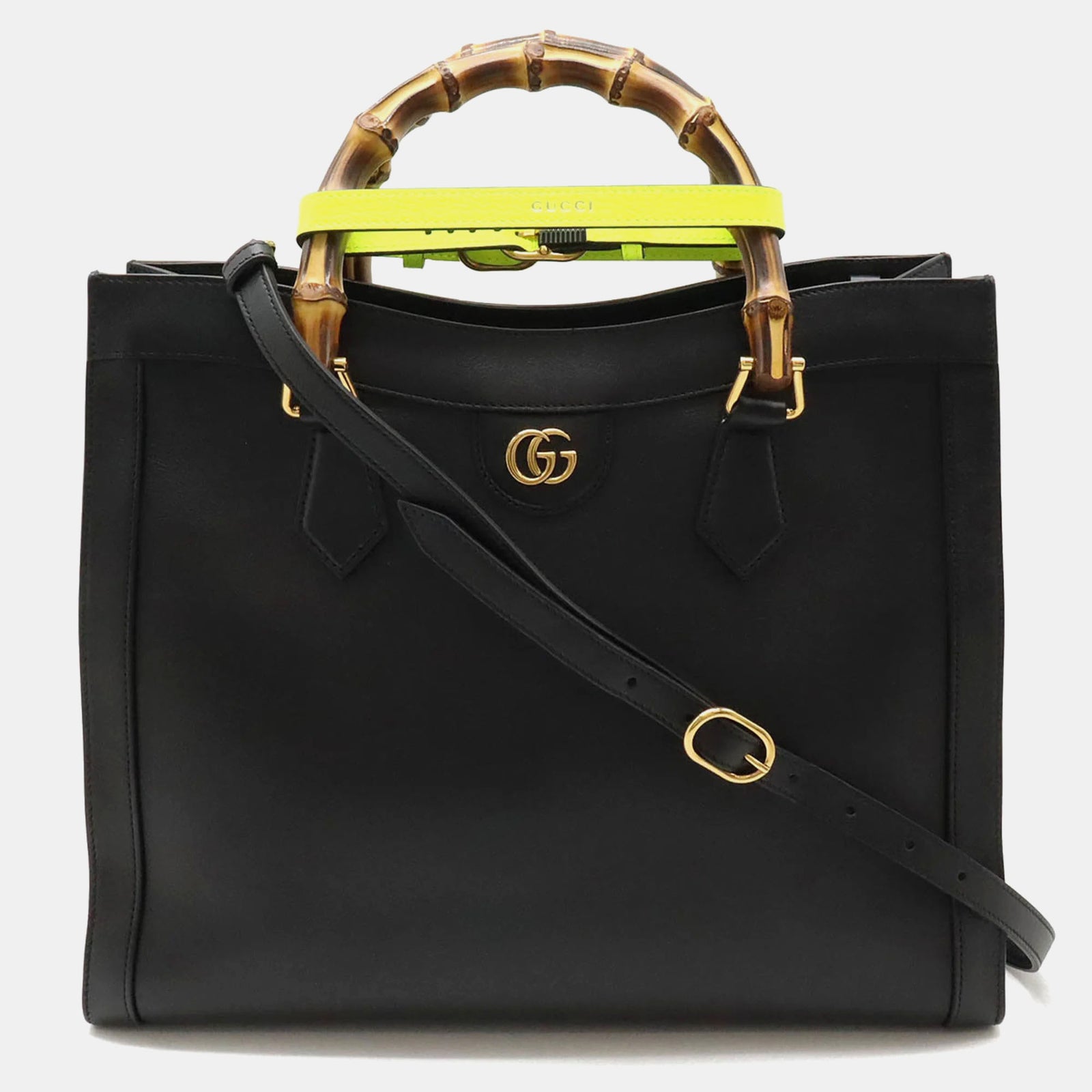 Gucci Sac fourre-tout Diana en cuir noir de taille moyenne en bambou