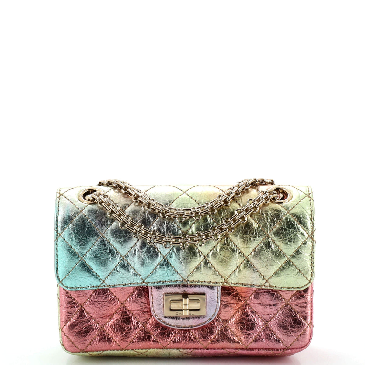 Chanel CHANEL Rainbow Reissue 2.55 Flap Bag Quilted Multicolor Metallic Goatskin Mini