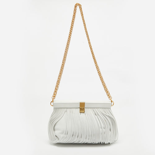 White Leather Rolo Frame Clutch