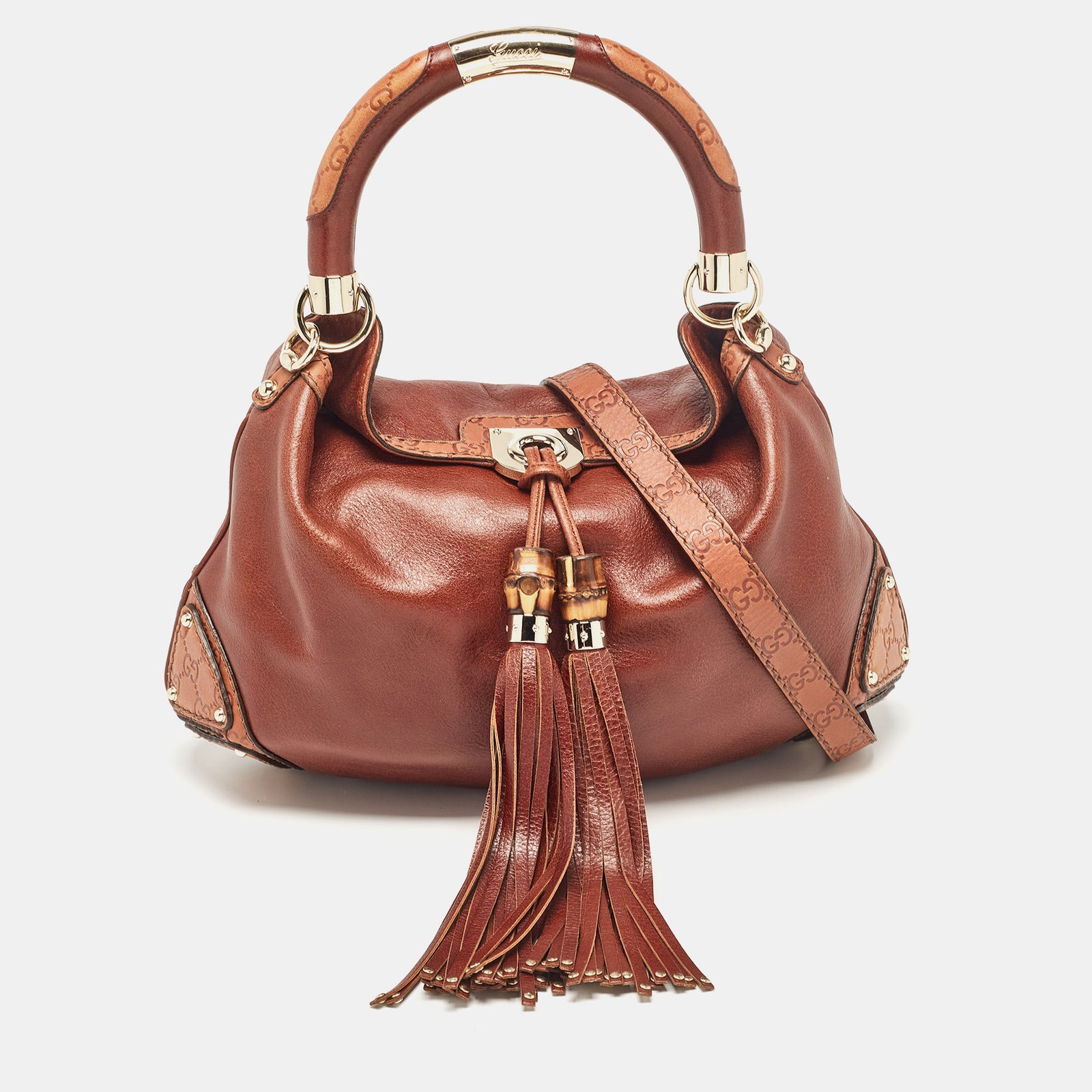 Gucci Sac hobo Indy de taille moyenne en cuir marron