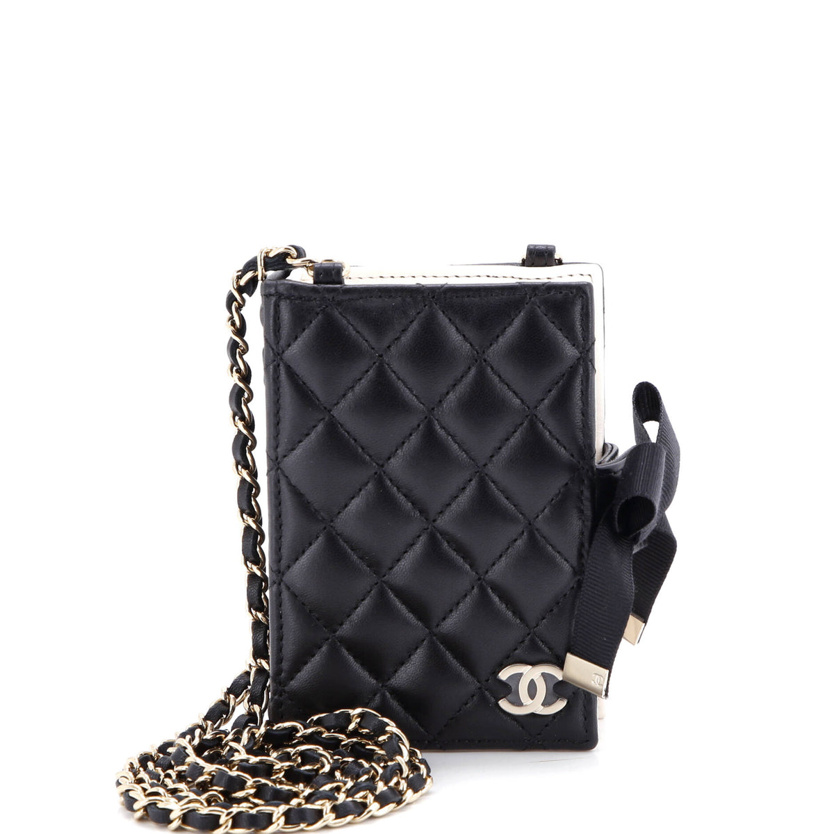 Chanel CHANEL CC Book Card Holder with Chain Quilted Lambskin