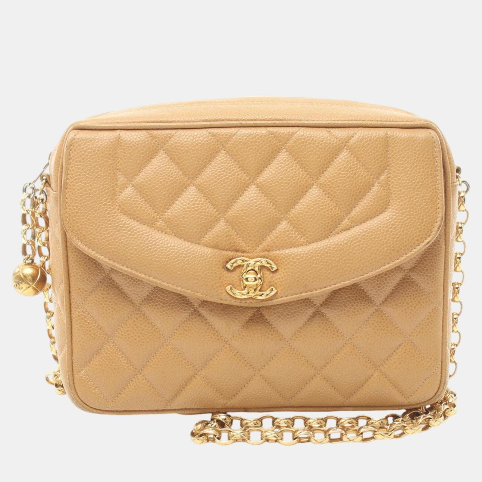 Chanel Schultertasche aus Matelassé-Kaviarhaut in Beige