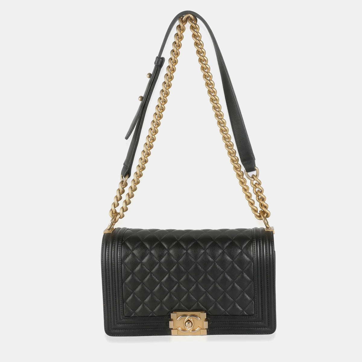 Chanel Black Quilted Lambskin Medium Boy Bag