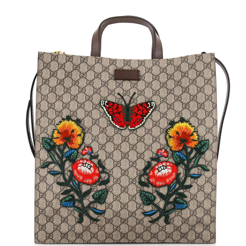 GUCCI Convertible Soft Open Tote Embroidered GG Coated Canvas Tall
