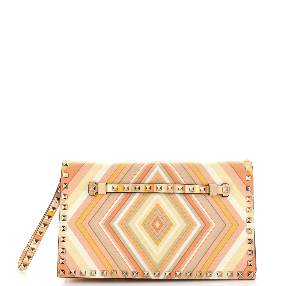 Valentino Garavani VALENTINO GARAVANI 1975 Rockstud Flap Clutch Striped Leather Medium