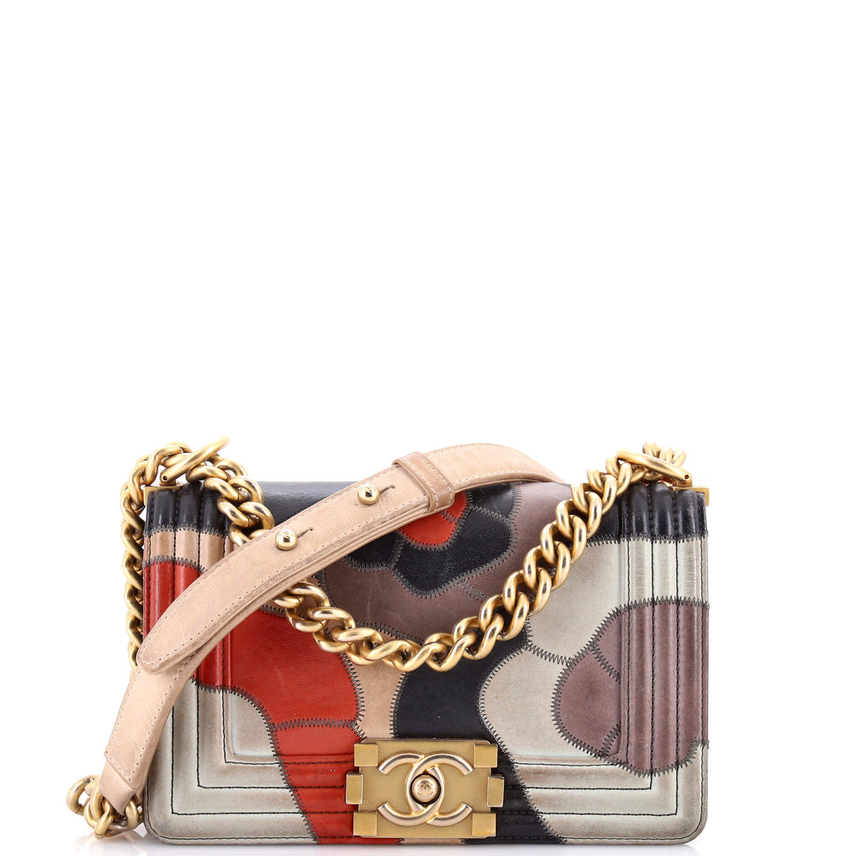 Chanel CHANEL Boy Flap Bag Camellia Lambskin and Suede Patchwork Small