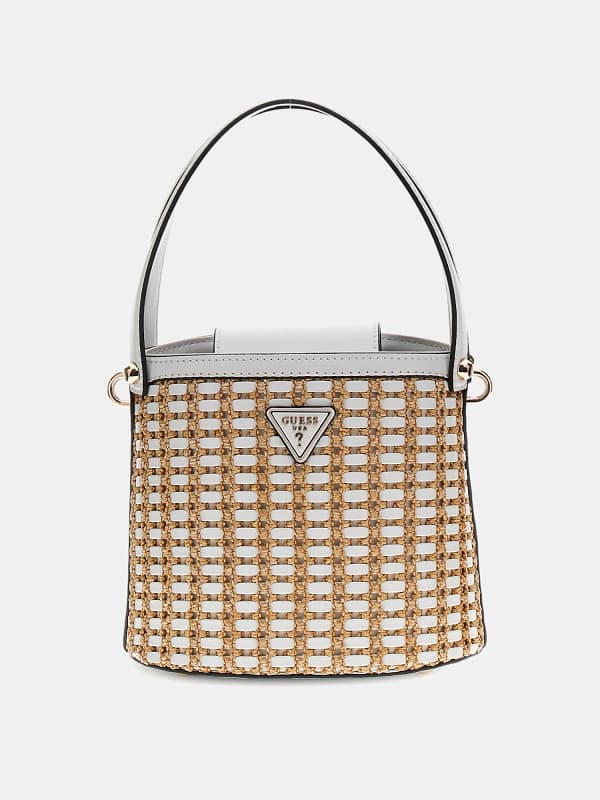 Guess Atalia Raffia Mini Bucket Bag