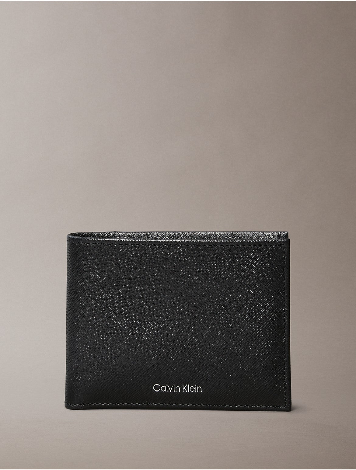 Calvin Klein Portefeuille à deux volets en cuir Saffiano pour homme - Noir