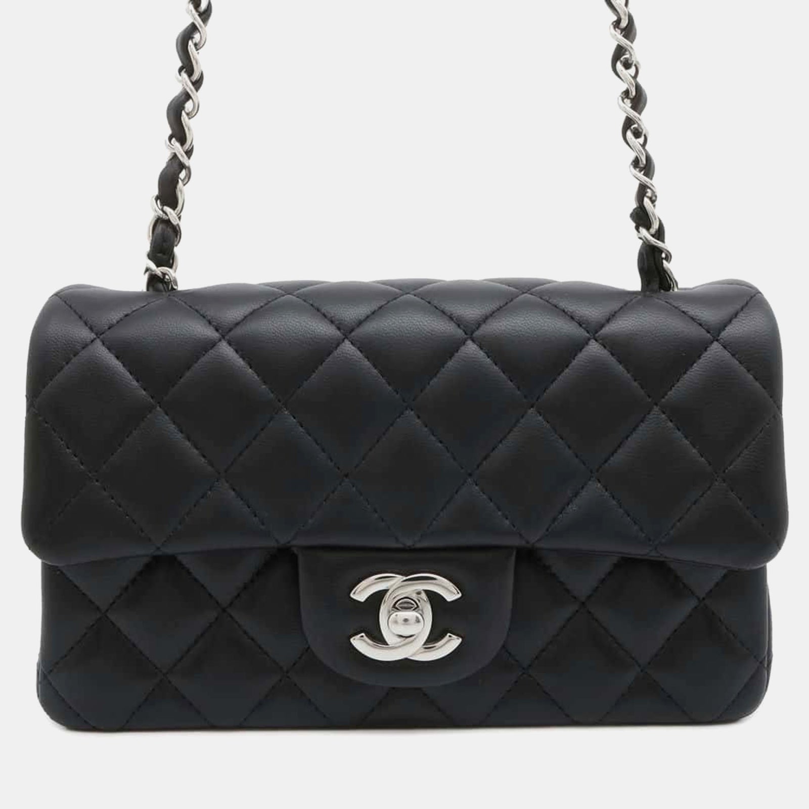 Chanel Schwarze Mini-Schultertasche aus Matelassé-Lammleder mit Kette, Größe Mini