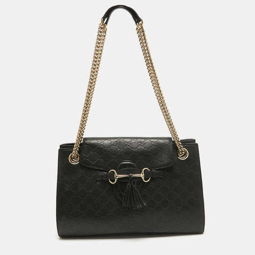 Black Guccissima Leather Large Emily Chain Shoulder Bag