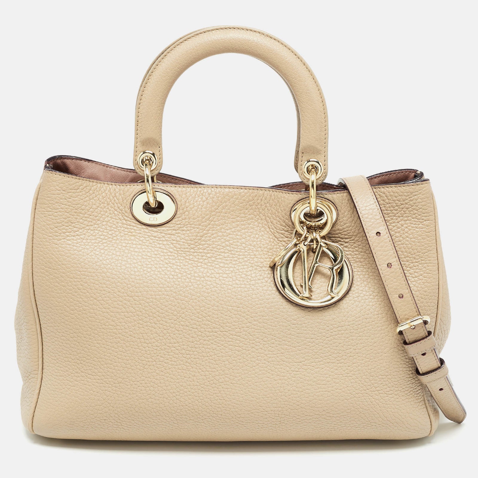 Dior Mittelgroße Shopper-Tasche „Diorissimo“ aus Leder in Beige