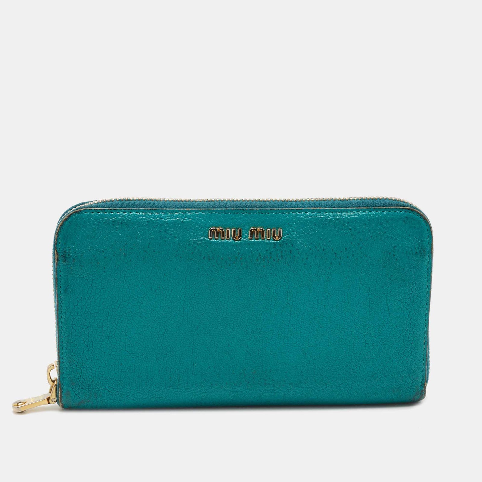 Miu Miu Green Leather Zip Around Wallet