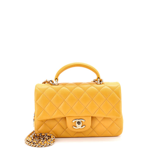 CHANEL Classic Single Flap Top Handle Bag Quilted Lambskin Mini