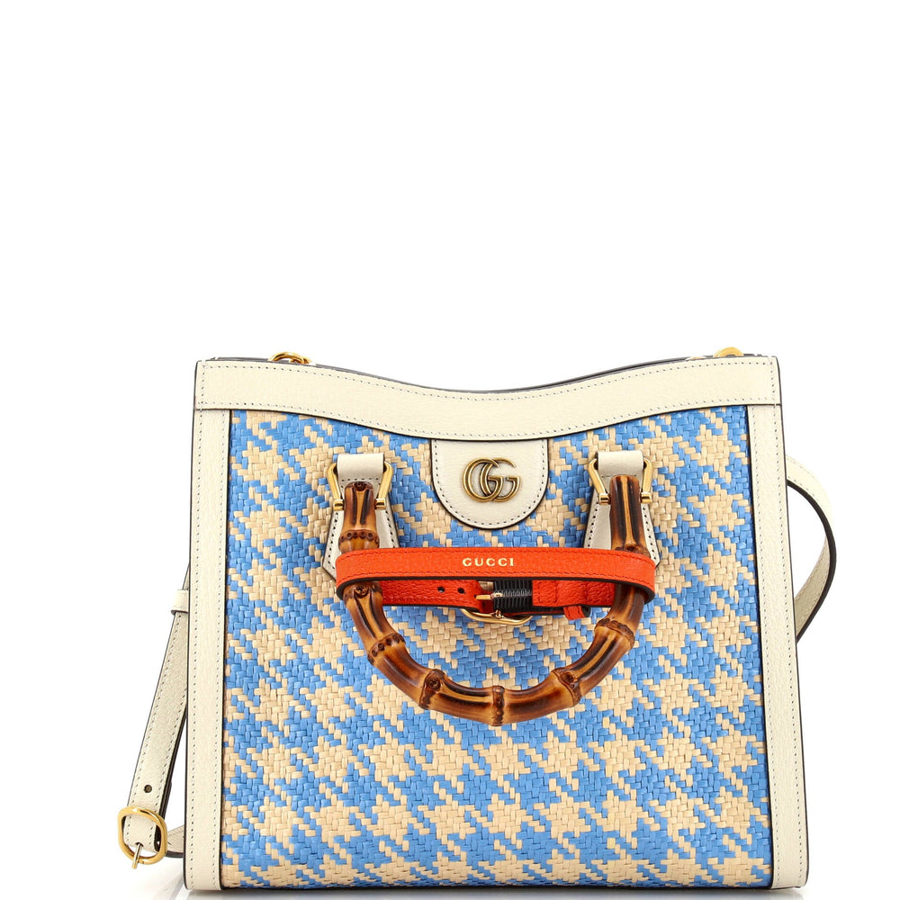 GUCCI Diana NM Tragetasche mit Bambusgriff, Hahnentritt-Bast, klein