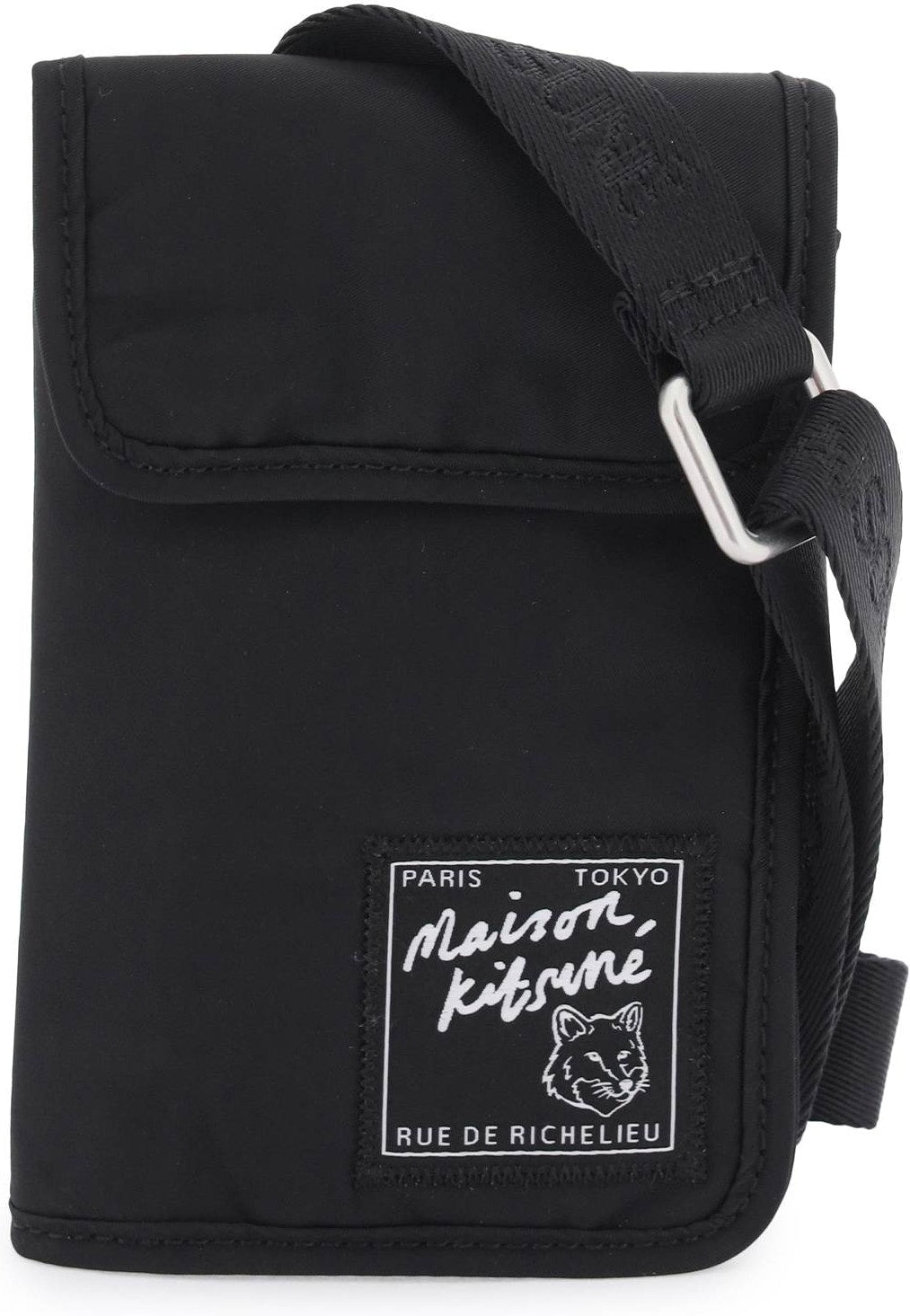 Maison KitsunÃ© Men's Nylon Neck Pouch in Black | LM05362WQ1001