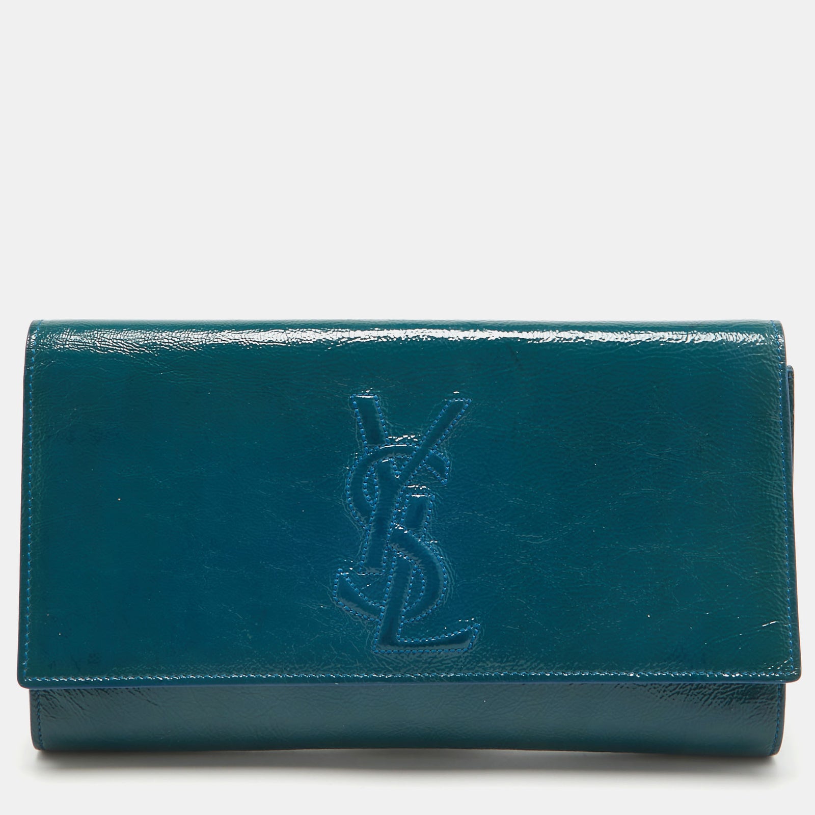 Yves Saint Laurent Teal Patent Leather Belle De Jour Flap Clutch