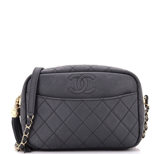 CHANEL Coco Tassel Camera Case Quilted Caviar Large