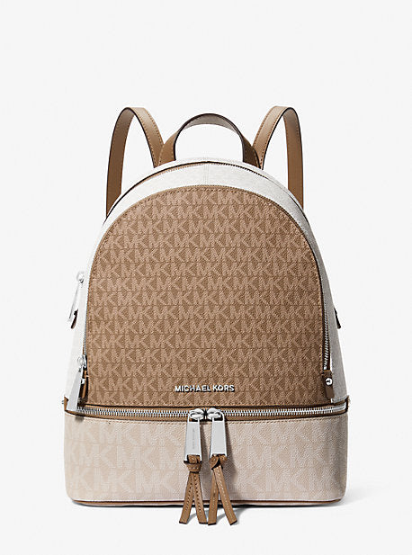 Michael Kors MK Rhea Medium Color-Block Logo Backpack - Natural - Michael Kors