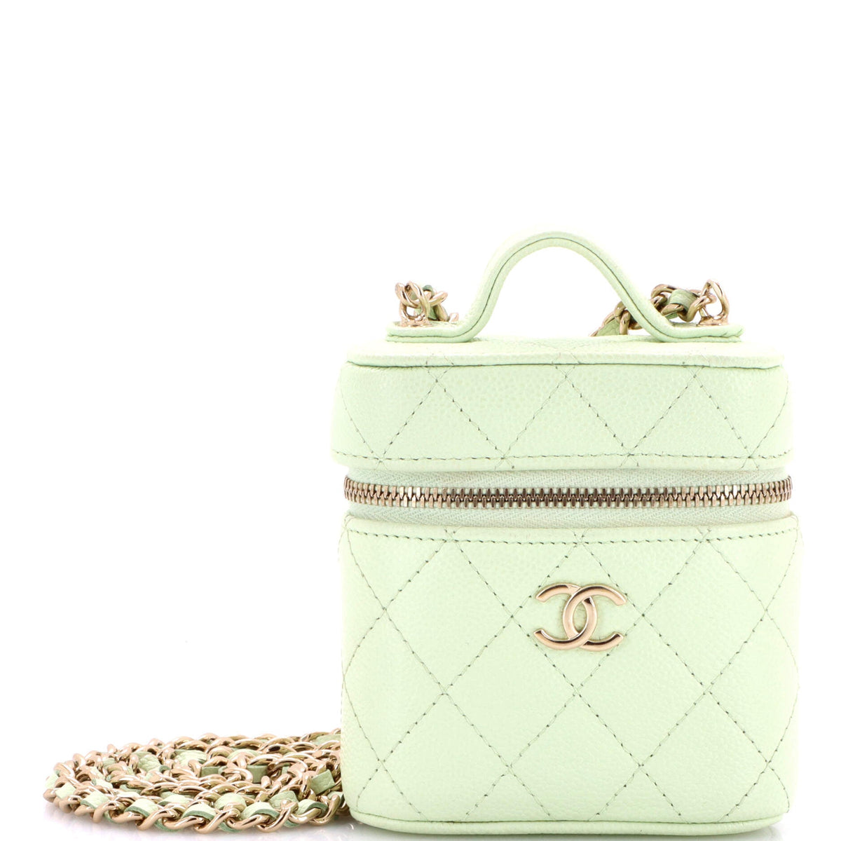Chanel CHANEL Handle with Care Vanity Case with Chain Quilted Caviar