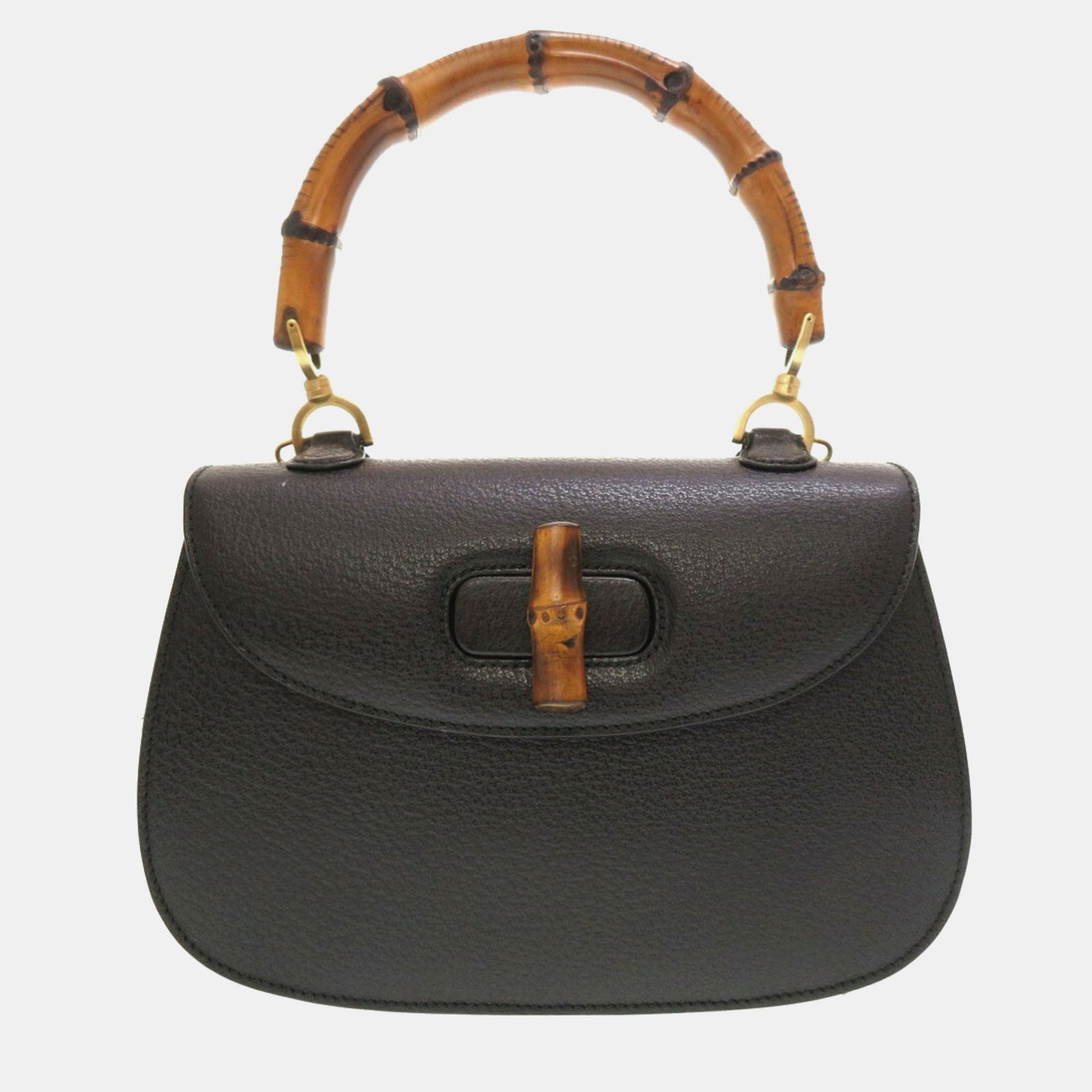 Gucci Black Leather Bamboo 1947 Top Handle Bag