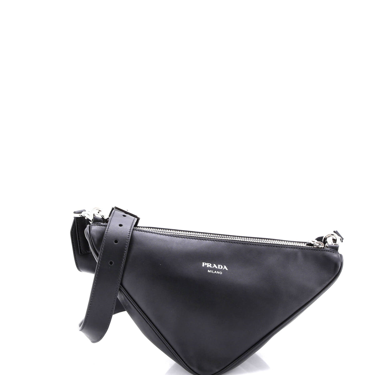 Prada PRADA Double Triangle Logo Zip Shoulder Bag Saffiano Leather and Leather
