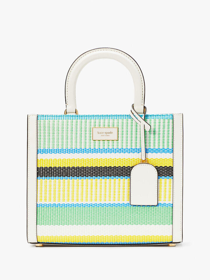 Kate Spade Au Manhattan Striped Woven Straw Small Tote