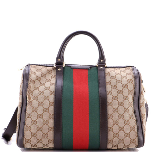 GUCCI Vintage Web Boston Bag GG Canvas Medium