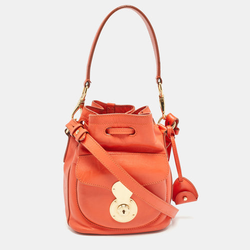 Orange Leather Ricky Drawstring Bucket Bag