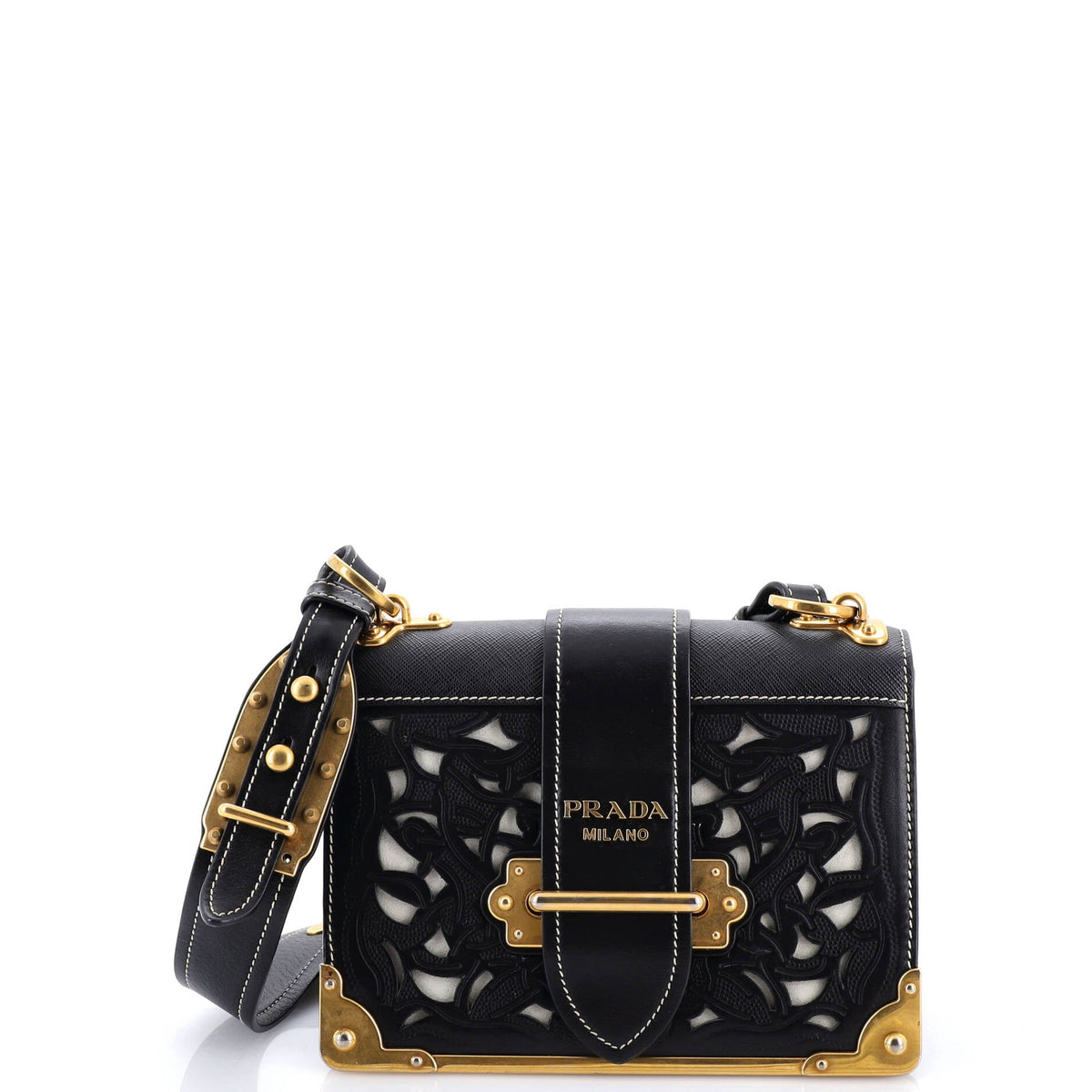 Prada PRADA Cahier Crossbody Bag Studded Laser Cut Leather Small