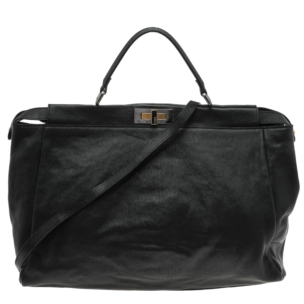 Fendi Black Leather Large Peekaboo Top Handle Bag