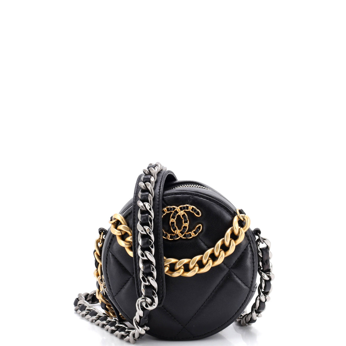 Chanel CHANEL 19 Round Clutch with Chain Quilted Leather